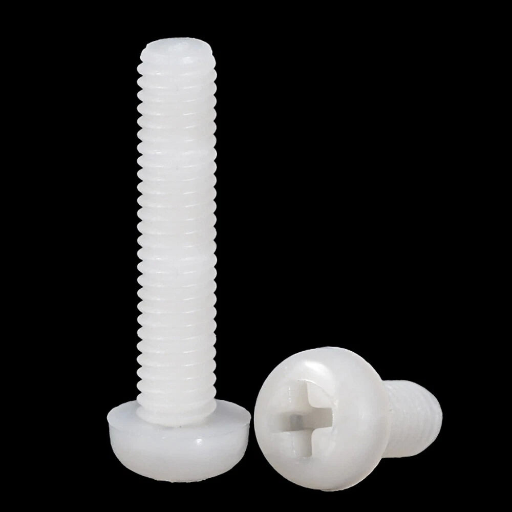 White Nylon Pan Head Machine Screws – M2 & M2.5, Pozi/Phillips Drive, Non‑Conductive & Corrosion‑Free