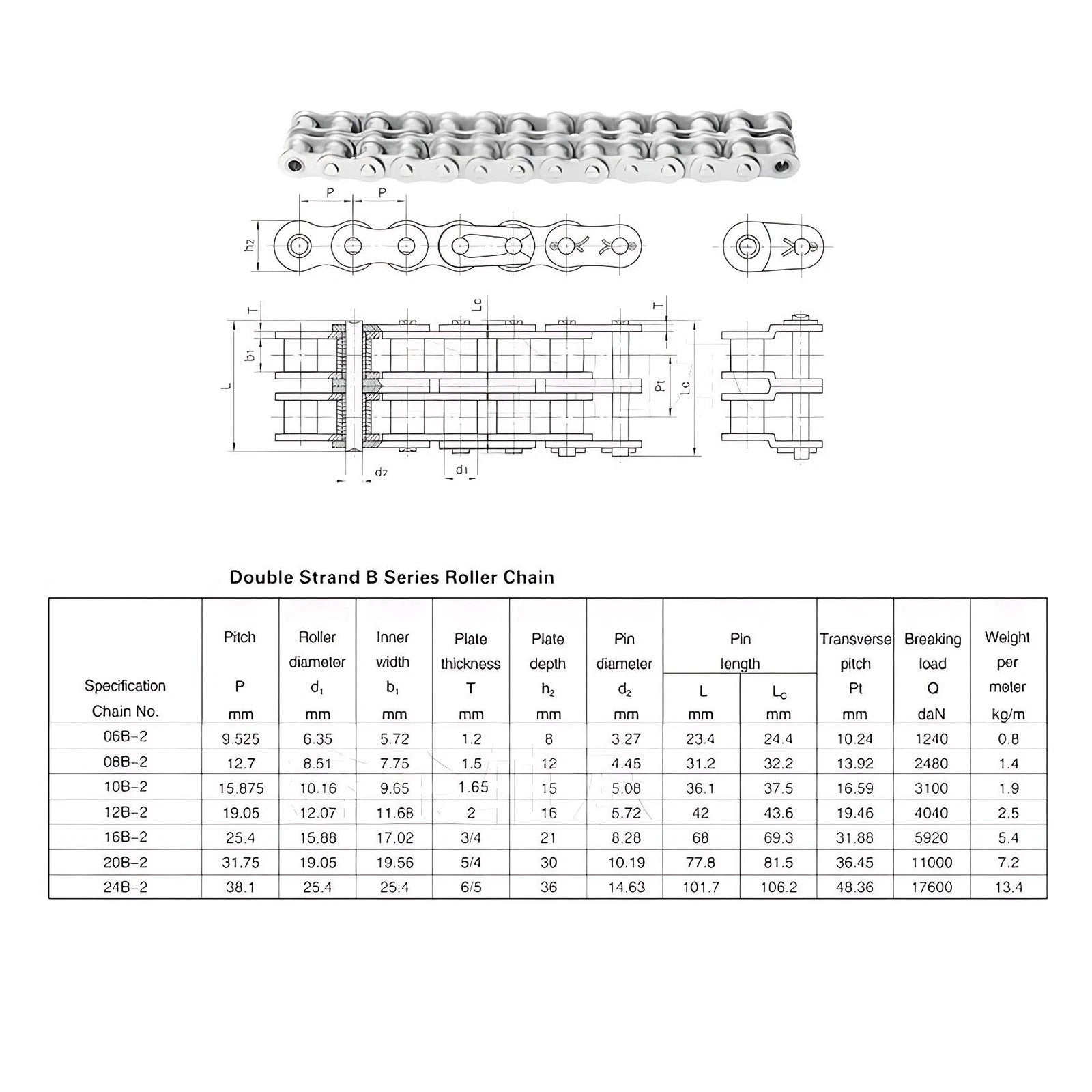 DUPLEX ROLLER CHAIN 06/08B 08A-24A X 1.524 METRE LENGTHS A2/304 STAINLESS STEEL