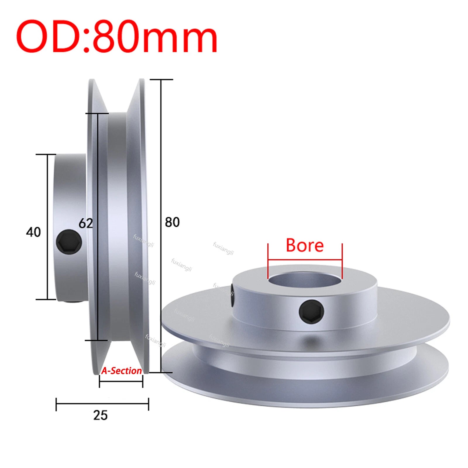 V-Groove Aluminum Drive Pulley For A-Section V-Belt Pulleys OD 40/60/80/100mm