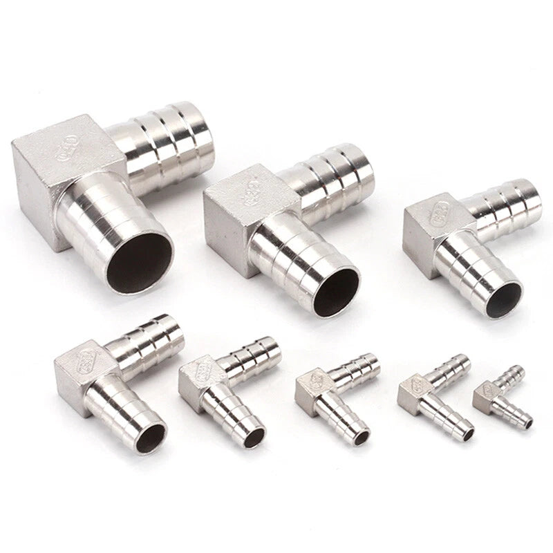 90° Elbow Barb Hose Fitting — Brass & Stainless Steel, 4mm–40mm OD