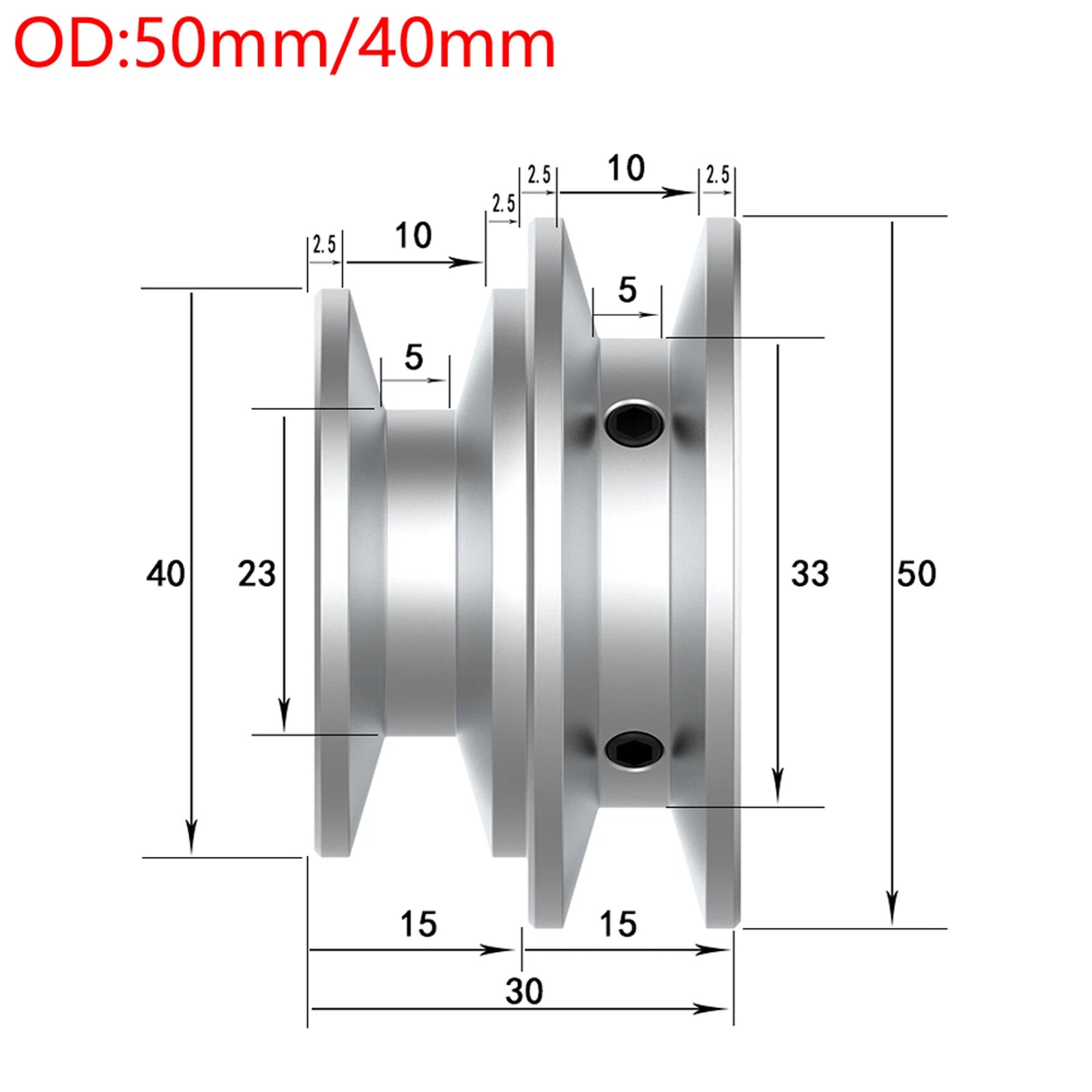 OD 32-60mm Double V-Groove Aluminum Drive Pulley For O(Z)-Section V-Belt Pulleys