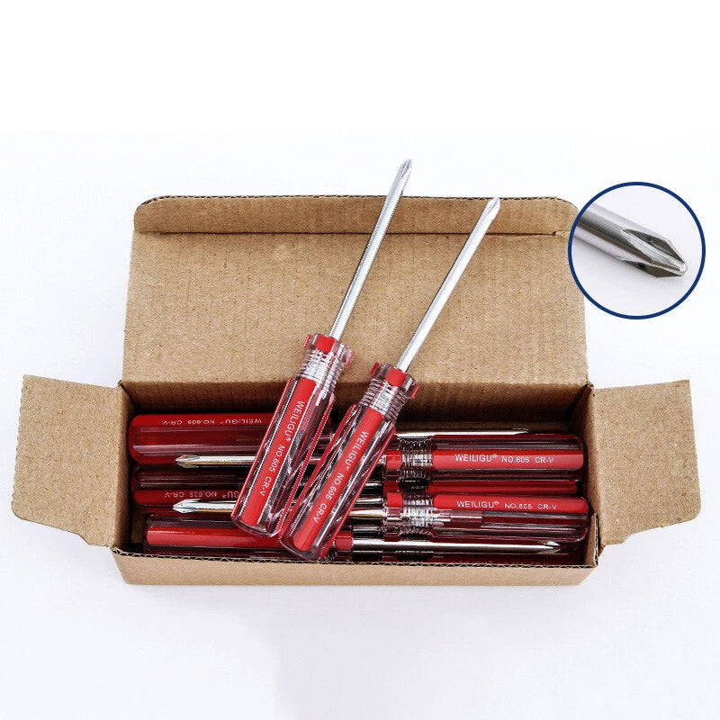 Phillips/Slotted Screwdriver Set Magnetic Tip Extra Long Plastic Handle Φ3 5 6mm