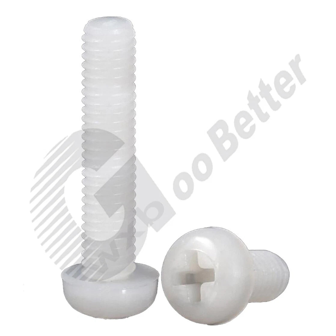 White PA66 Nylon Phillips Round Head Screws – M5 M6 M8, Fully Threaded, Non‑Conductive & Corrosion‑Free
