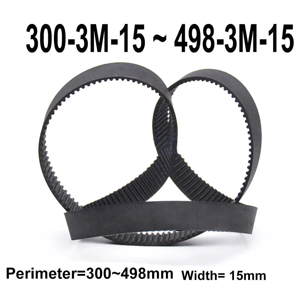 HTD 3M Closed Timing Belt – 15mm Wide, 300mm–498mm Circumference, Arc Tooth Rubber Drive Belt