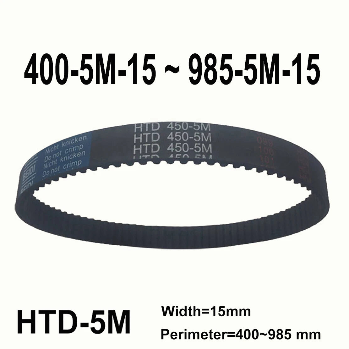 HTD 5M Timing Belt 15mm Wide Closed Loop Synchronous Drive Belt — 400mm to 985mm