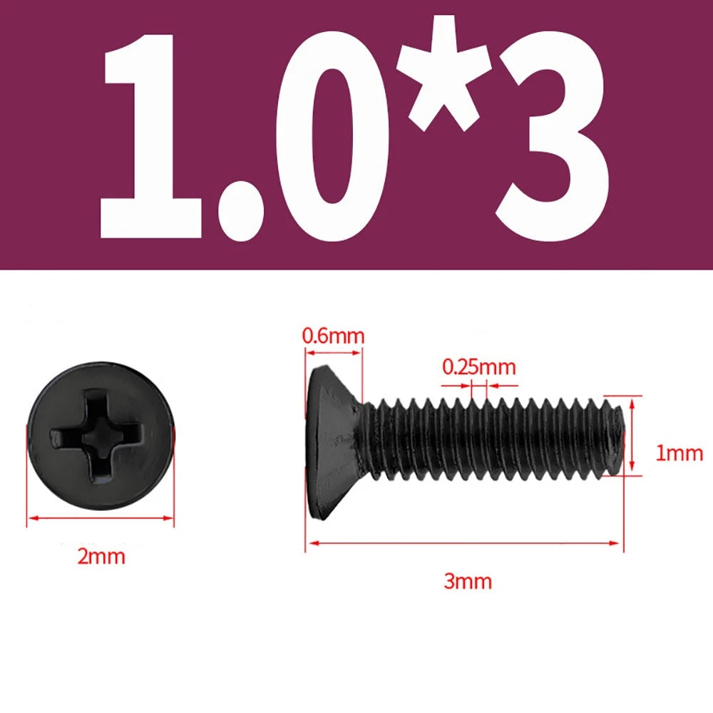 Black Phillips Flat Head Countersunk Machine Screws — Carbon Steel M1–M6