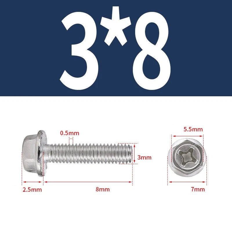 Phillips Hex Flange Screws 304 Stainless Steel M3–M8 | Dentate & Flat Flange - HomeDIYer