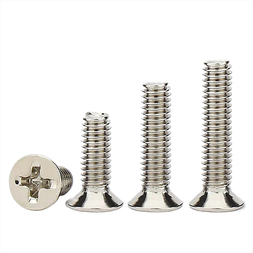 Nickel‑Plated Round & Countersunk Phillips Machine Screws – M1.2 M1.4 M2–M4, 3–12mm Lengths