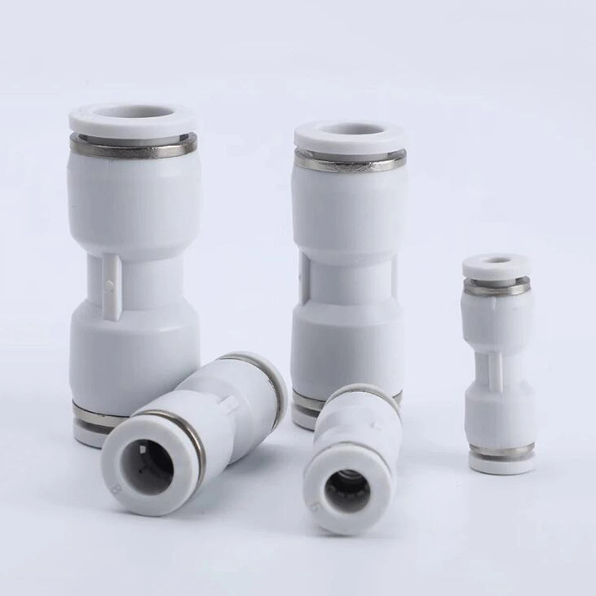 Nylon Push-to-Connect Straight Pneumatic Fitting 4–12mm White Inline Tube Connector