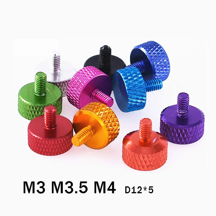 M3 M3.5 M4 Aluminum Alloy Knurled Flat Head Thumb Screws – Anodized, Multi-Color