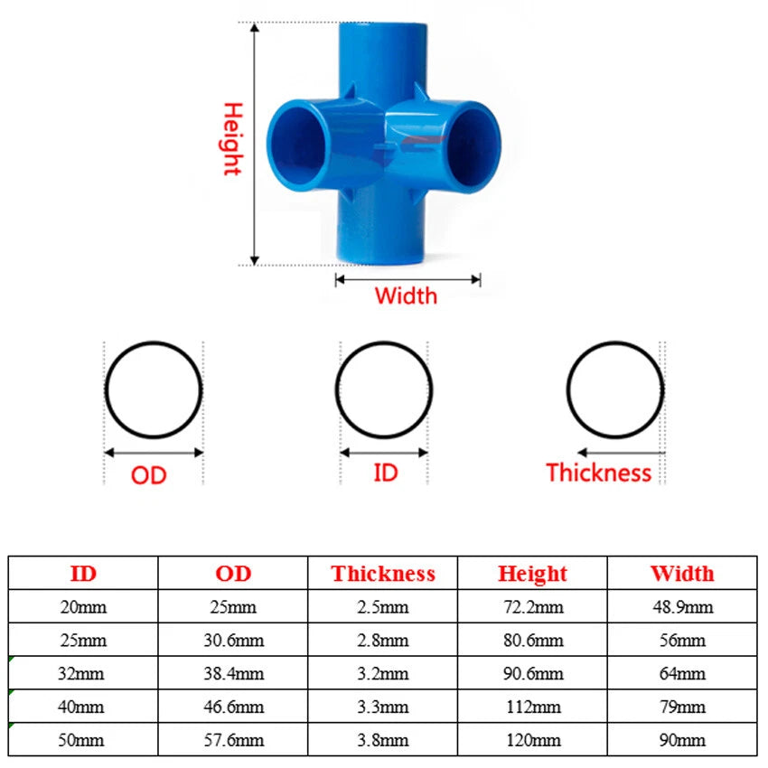PVC 3 4 5 6-Way Equal Water Supply Pipe Fittings Adapter Connector ID 20mm-50mm