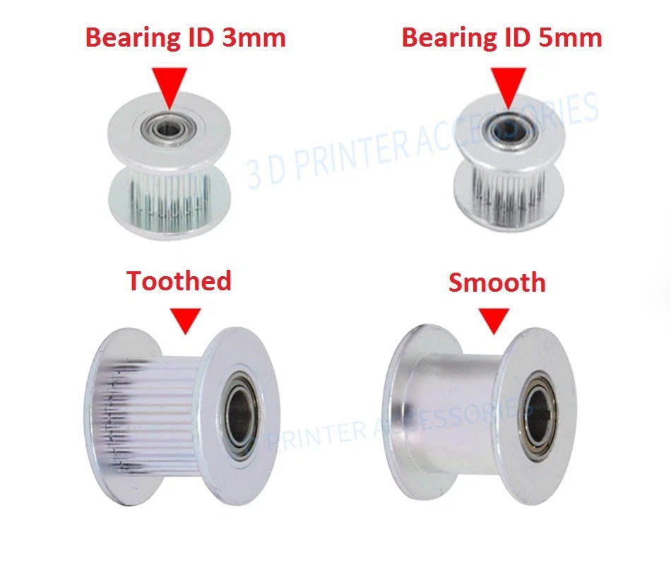 3D Printer GT2 Timing Belt Idler Pulley 6/10mm Belt 3/5mm Idle Bearing 16T 20T