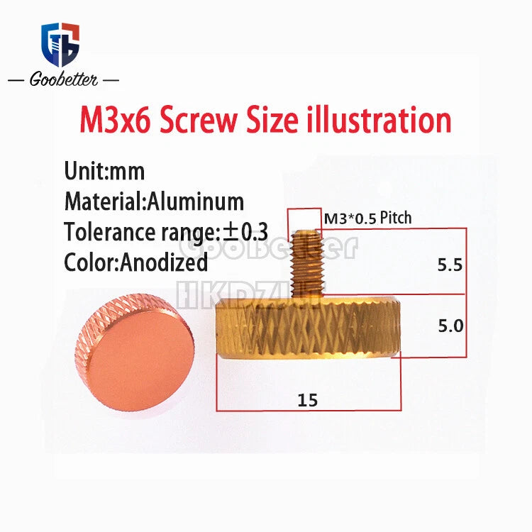M3 Knurled Thumb Screws Hand Grip Bolts 6 mm - 10 mm Aluminum Anodised 10 Color