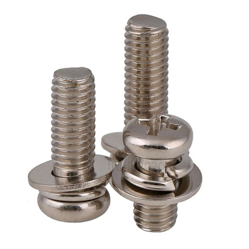 Black Zinc Phillips Pan Head Screws with Spring & Flat Washers – M2 to M8, Fully Threaded