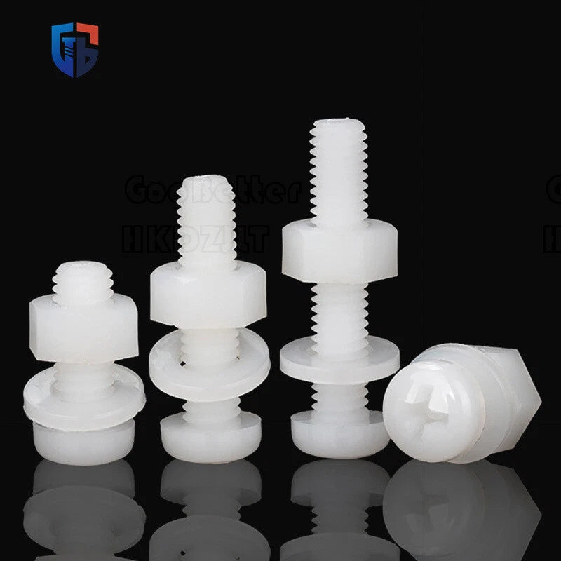 Nylon Phillips Pan Head Machine Screws + Washer + Hex Nut Set – M2 to M8, Corrosion‑Free & Non‑Conductive