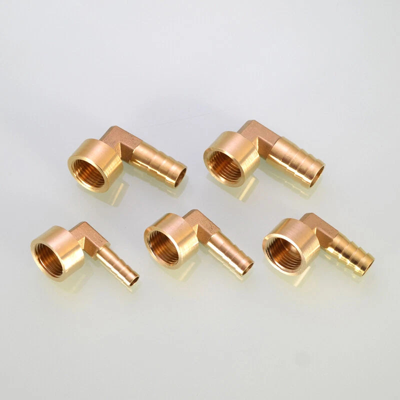 Brass Female Hose Barb Fittings – 90° Elbow & Straight Adapter, 1/4" to 1" NPT × 6–32mm