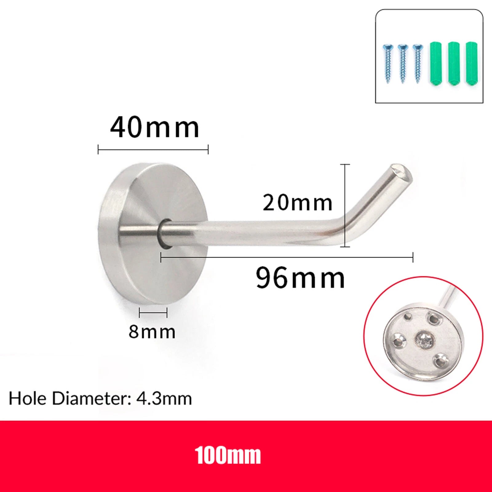 Stainless Steel Coat Hooks Robe Wall Door Dress Bathroom Clothes Hangers+Fixings