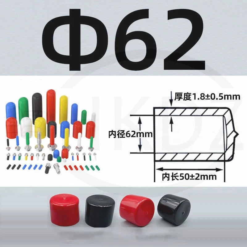 PVC End Caps for Screws, Bolts, Rods, Tubes & Cables – Thread Cover Protector, Rubber Plastic Caps (12-114mm, Multiple Colors)