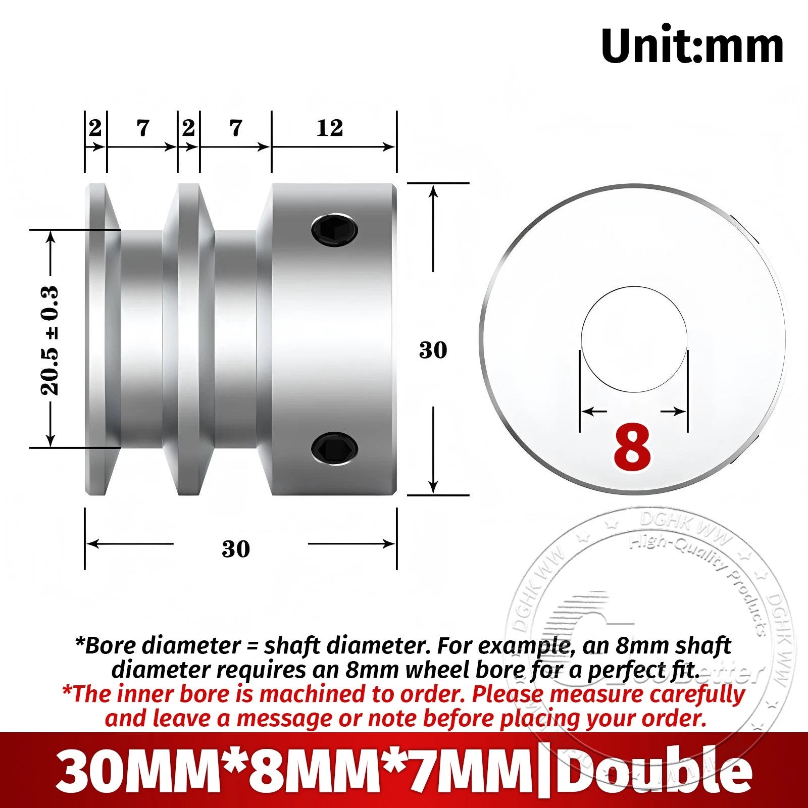 V Grooved Pulley Aluminum Round Belt Pulleys For 7mm Belt Single/Double Grooved