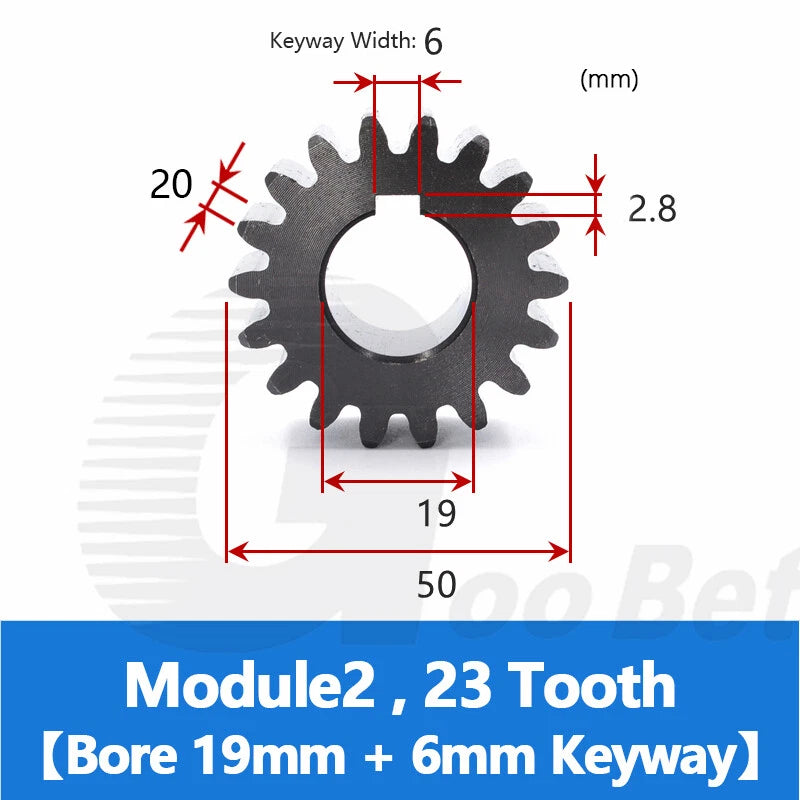 Spur Gear C45 Steel Black Oxided Module 2 Pinion 12-30 Tooth Keyway 10-32mm Flat
