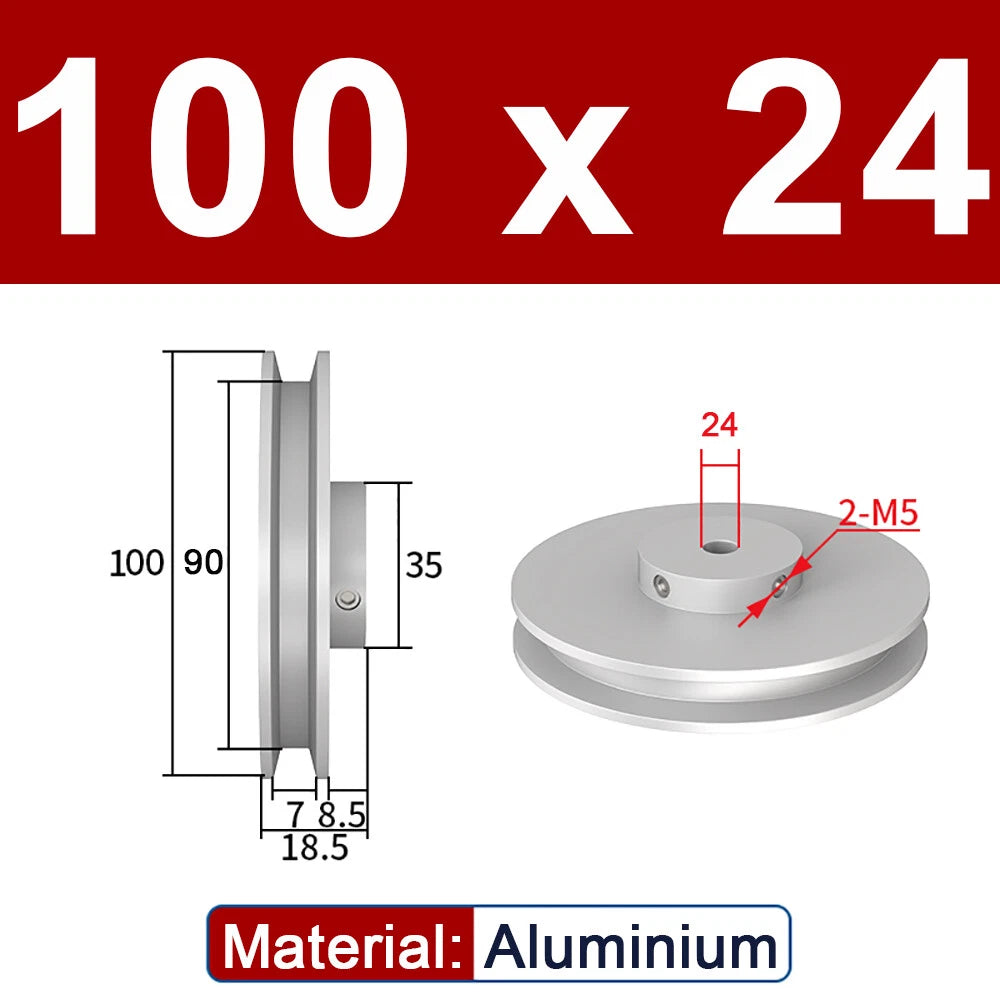 OD 20mm-100mm Aluminium V-Groove Pulley With Fixed Screw for 5mm/6mm Width Belt