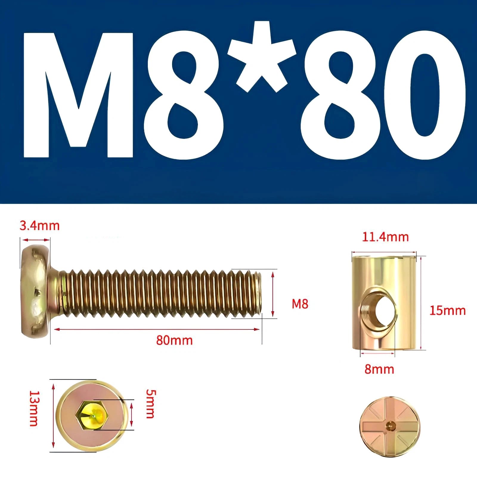 M6 M8 Galvanised Furniture Connecting Bolts with Barrel Nuts | Slotted & Phillips | 8mm–120mm