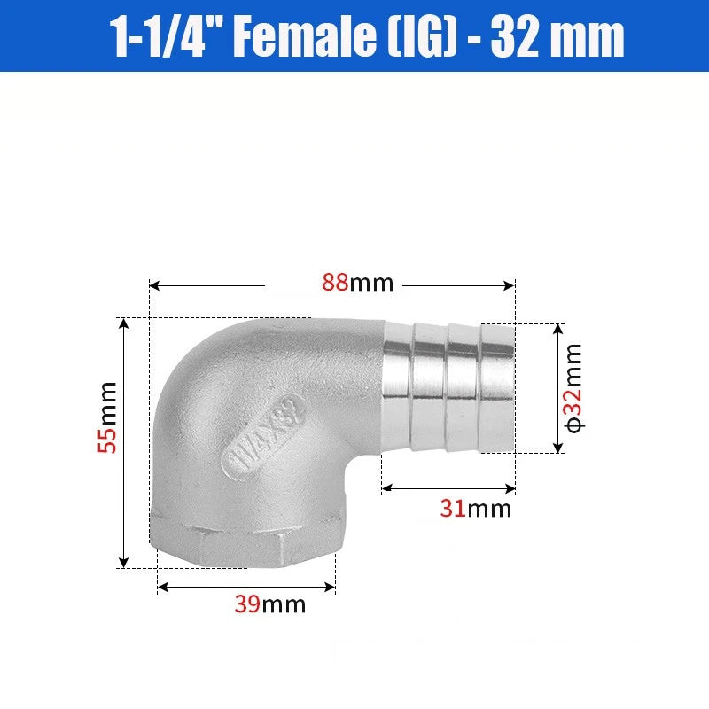 BSP Male Elbow Barbed Hose Connector — Stainless Steel, 1/8" to 1/2", 6–16mm