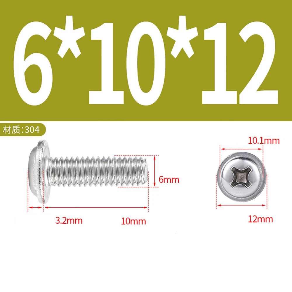 Phillips Flanged Button Head Screws M1.4–M6 | 304 Stainless Steel