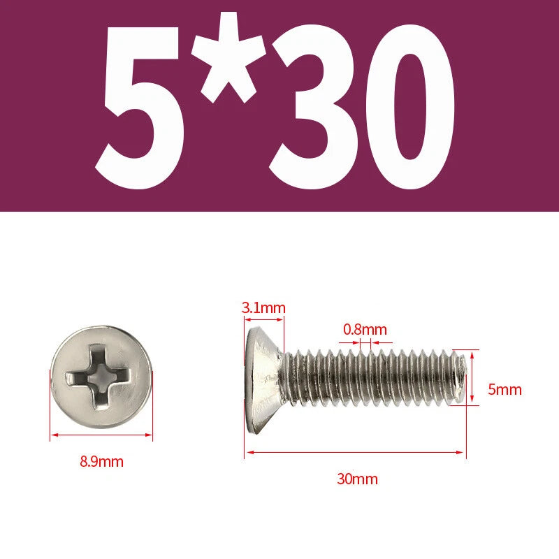 Phillips Machine Screws Countersunk Nickel Plated Steel DIN 965 Flat Head M1~M6