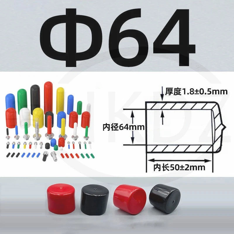 PVC End Caps for Screws, Bolts, Rods, Tubes & Cables – Thread Cover Protector, Rubber Plastic Caps (12-114mm, Multiple Colors)