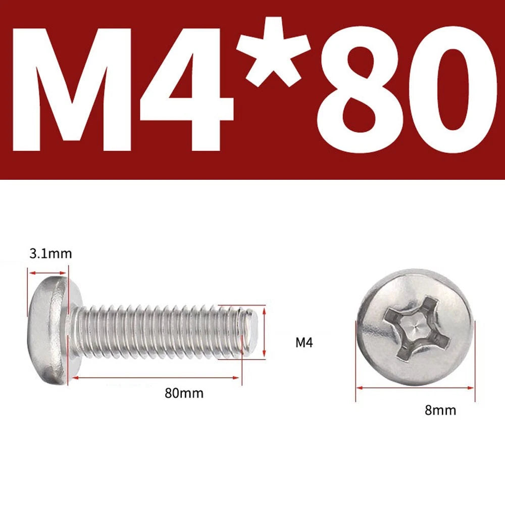 Phillips Pan Head Machine Screws — A4 Marine Grade Stainless Steel, DIN 7985 (M1.6–M10)
