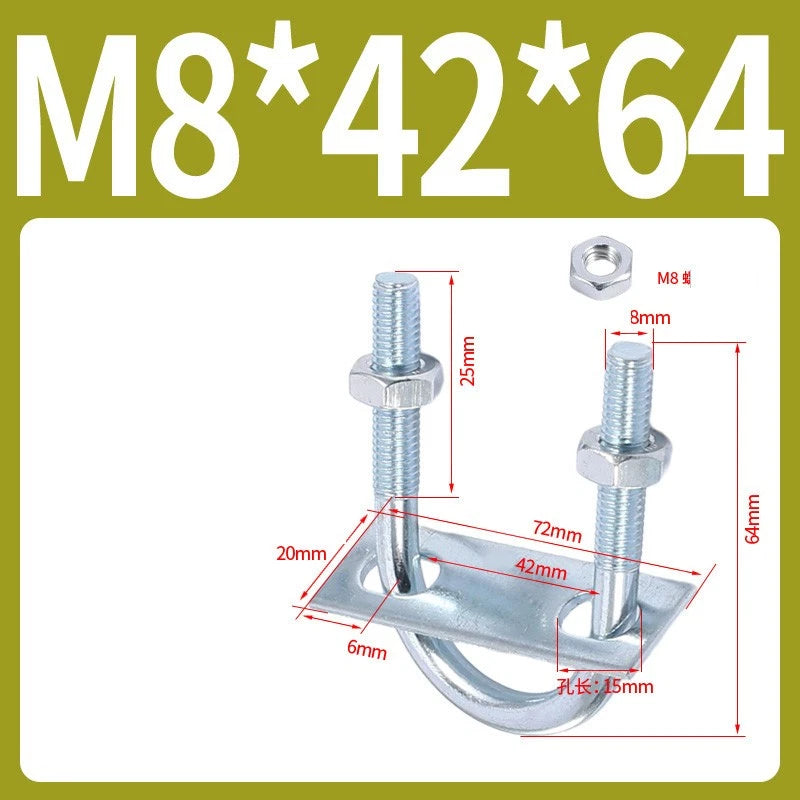 Round U-Bolts Sets Steel 16mm-219mm Inner Width M6 M8 M0 M12 with Nut, Plate