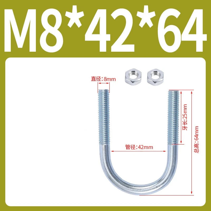 M6 M8 M10 M12 U Bolt With 2 Hex Nuts Zinc-Plated U-Bolts Clamp Pipe Tube Metric