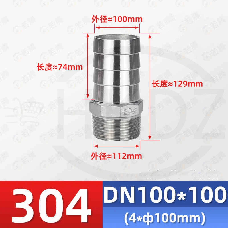 BSP Male Thread Stainless Steel Barb Hose Tail Connector — 1/8" to 4"