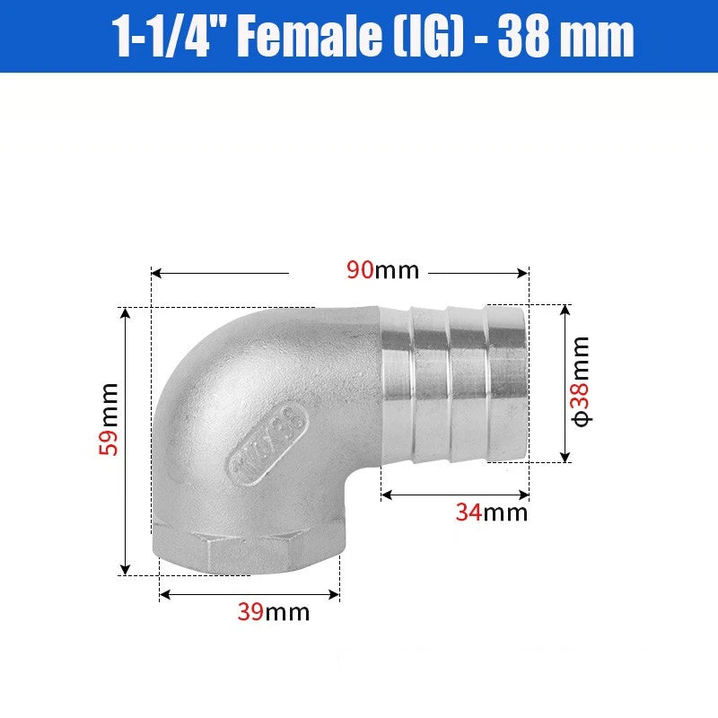 BSP Male Elbow Barbed Hose Connector — Stainless Steel, 1/8" to 1/2", 6–16mm