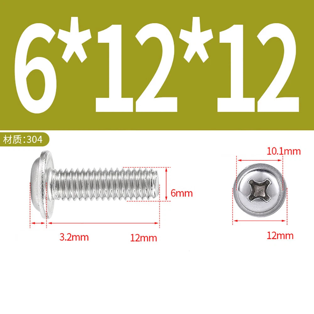 Phillips Flanged Button Head Screws M1.4–M6 | 304 Stainless Steel
