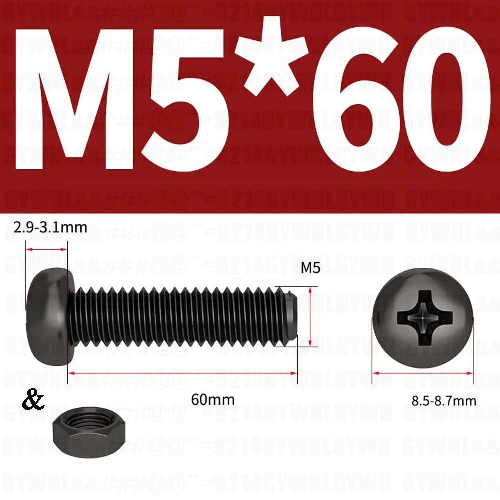 Black Pan Head Phillips Machine Screws + Hex Nuts Set – A2 Stainless Steel, M2 to M10