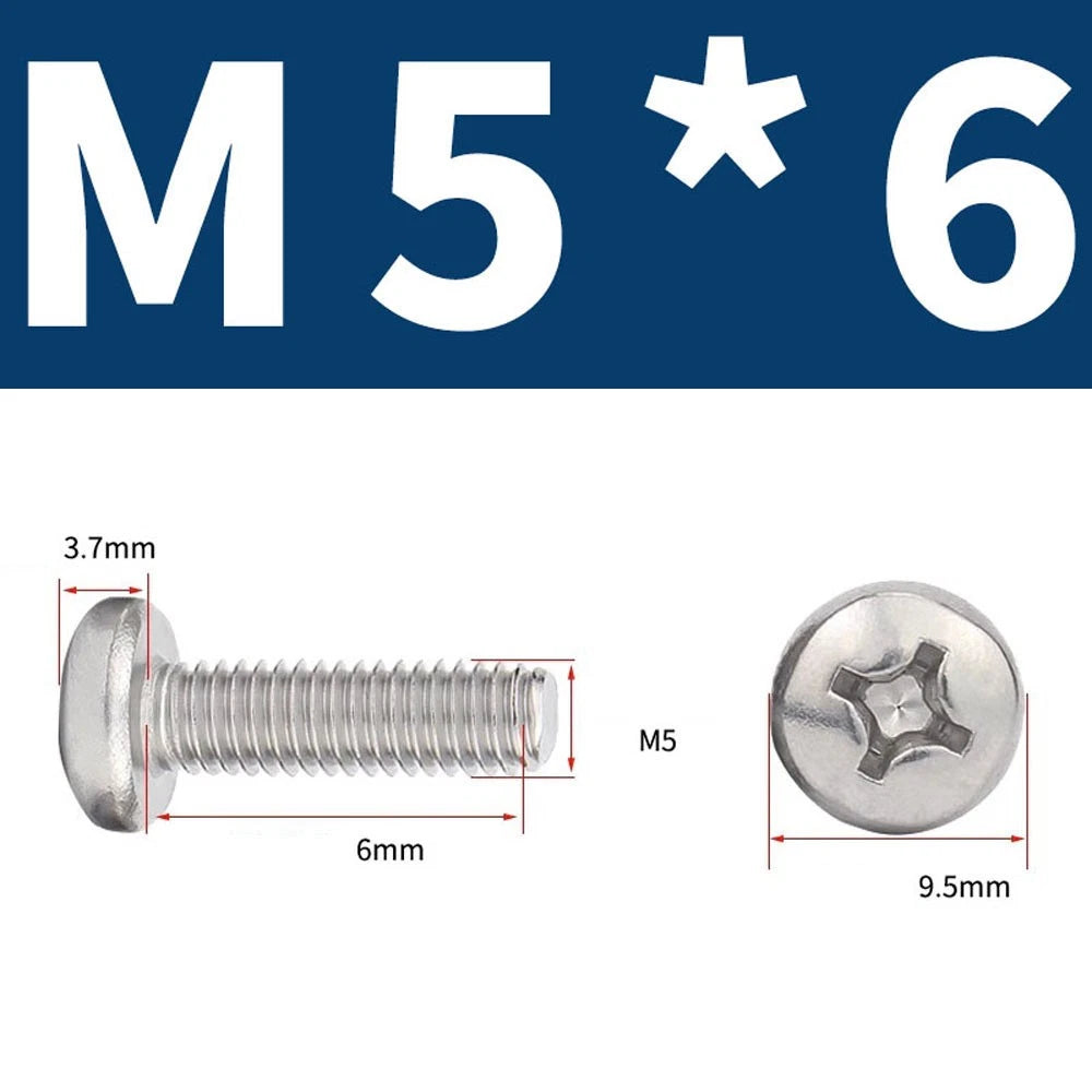 Phillips Pan Head Machine Screws — A4 Marine Grade Stainless Steel, DIN 7985 (M1.6–M10)