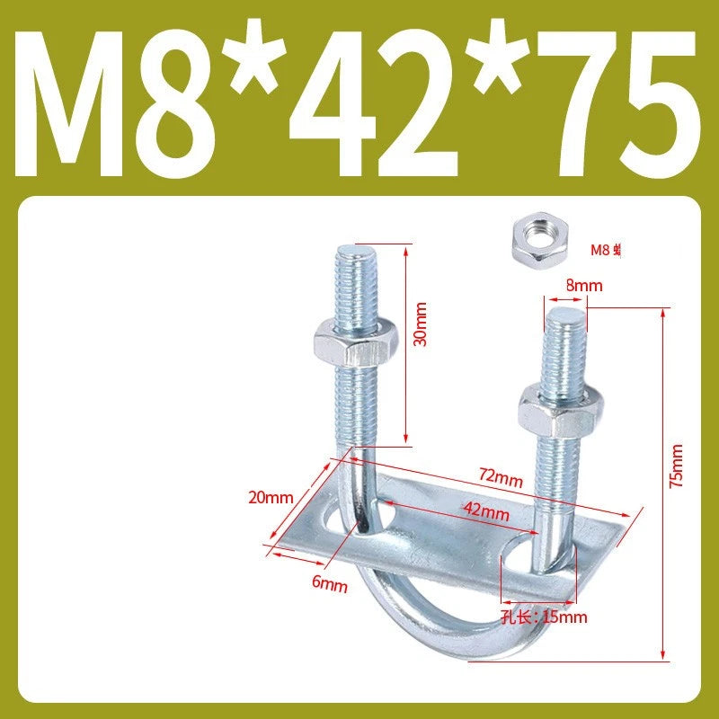 Round U-Bolts Sets Steel 16mm-219mm Inner Width M6 M8 M0 M12 with Nut, Plate