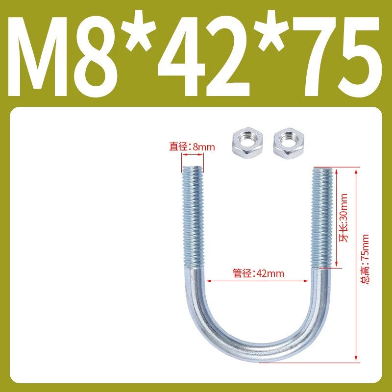 M6 M8 M10 M12 U Bolt With 2 Hex Nuts Zinc-Plated U-Bolts Clamp Pipe Tube Metric