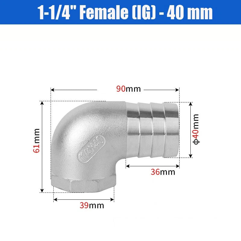 BSP Male Elbow Barbed Hose Connector — Stainless Steel, 1/8" to 1/2", 6–16mm