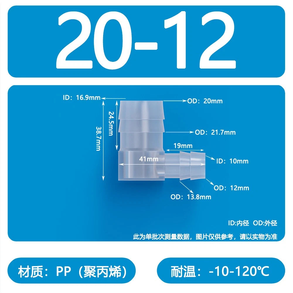 90° Elbow Plastic Barbed Joiner Reducer Connector Pipe Tube Hose Water 1.6-25mm