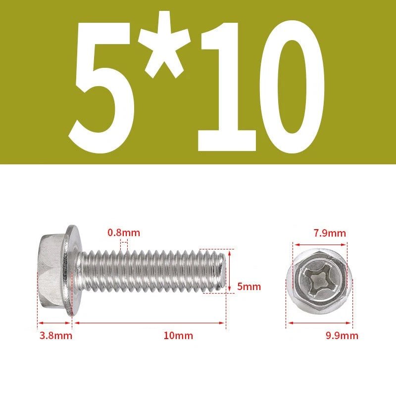 Phillips Hex Flange Screws 304 Stainless Steel M3–M8 | Dentate & Flat Flange - HomeDIYer
