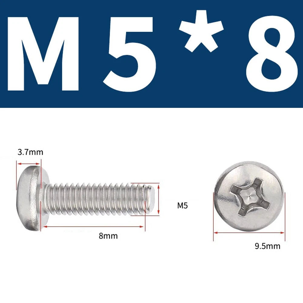Phillips Pan Head Machine Screws — A4 Marine Grade Stainless Steel, DIN 7985 (M1.6–M10)
