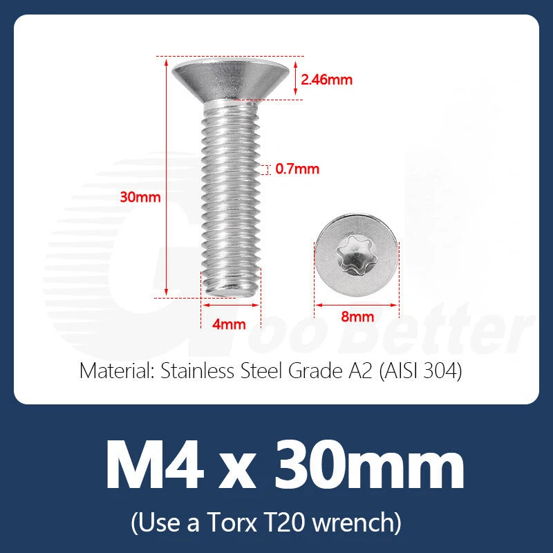 M1.4–M12 Torx Countersunk Machine Screws – A2 Stainless Steel, DIN 965 (3–100mm)