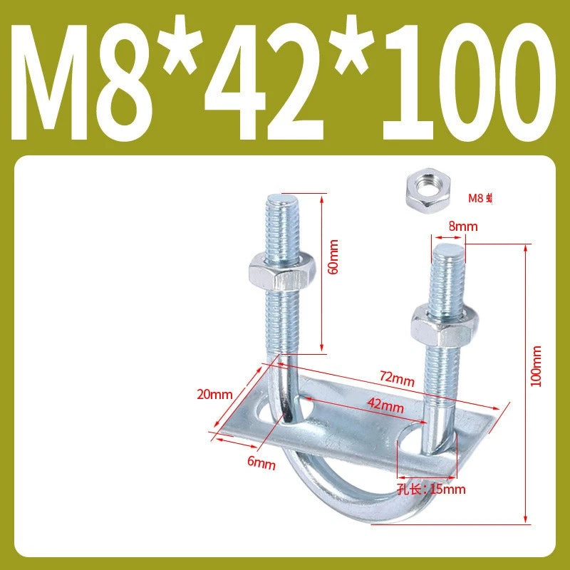 Round U-Bolts Sets Steel 16mm-219mm Inner Width M6 M8 M0 M12 with Nut, Plate