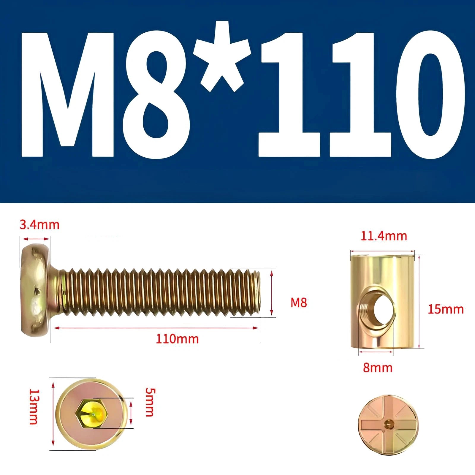 M6 M8 Galvanised Furniture Connecting Bolts with Barrel Nuts | Slotted & Phillips | 8mm–120mm