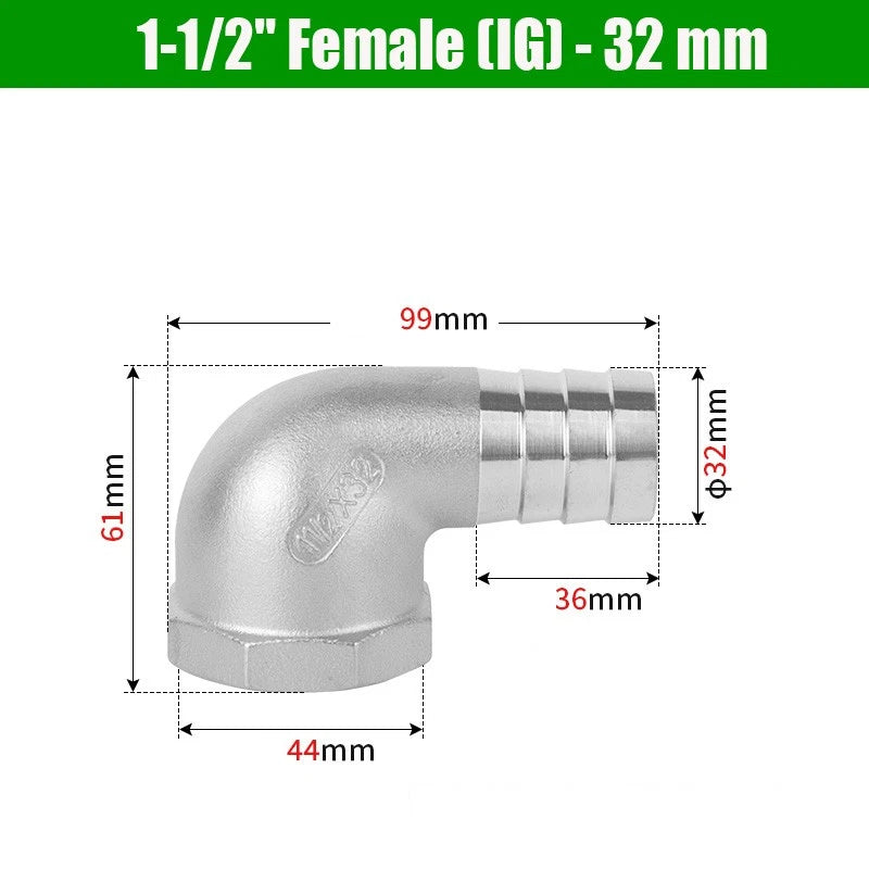 BSP Male Elbow Barbed Hose Connector — Stainless Steel, 1/8" to 1/2", 6–16mm