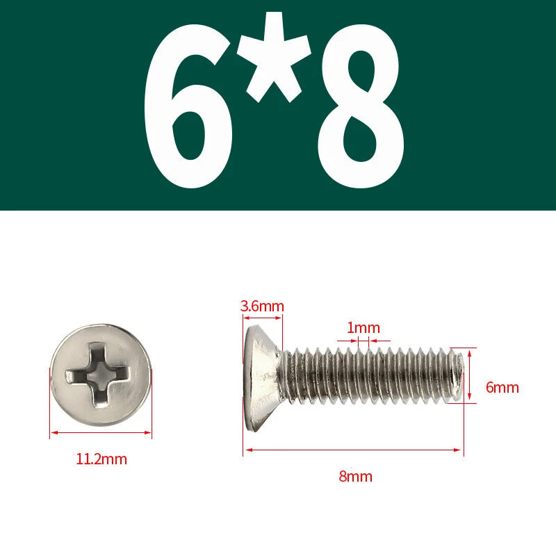 Phillips Machine Screws Countersunk Nickel Plated Steel DIN 965 Flat Head M1~M6