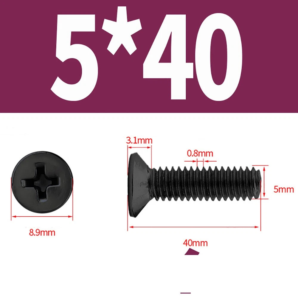 Black Phillips Flat Head Countersunk Machine Screws — Carbon Steel M1–M6